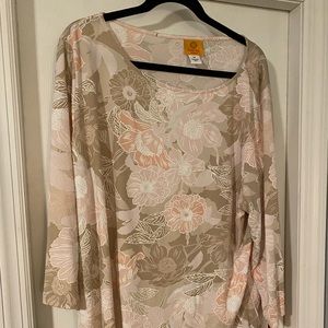 Ruby Road 2X NWT Tan and Pink Flower Print